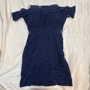 Elegant Navy Lace Off-Shoulder Dress